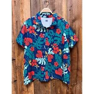TomboyX Hawaiian Button Up Shirt Mens Size L Tropical Beach Vacation Resort